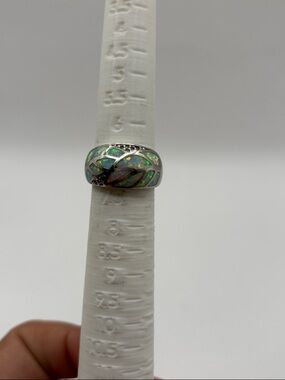 Sterling Silver Dome Ring with Opal Inlay